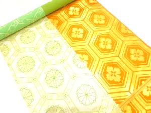 アンティーク　亀甲に花模様織出し丸帯地反物